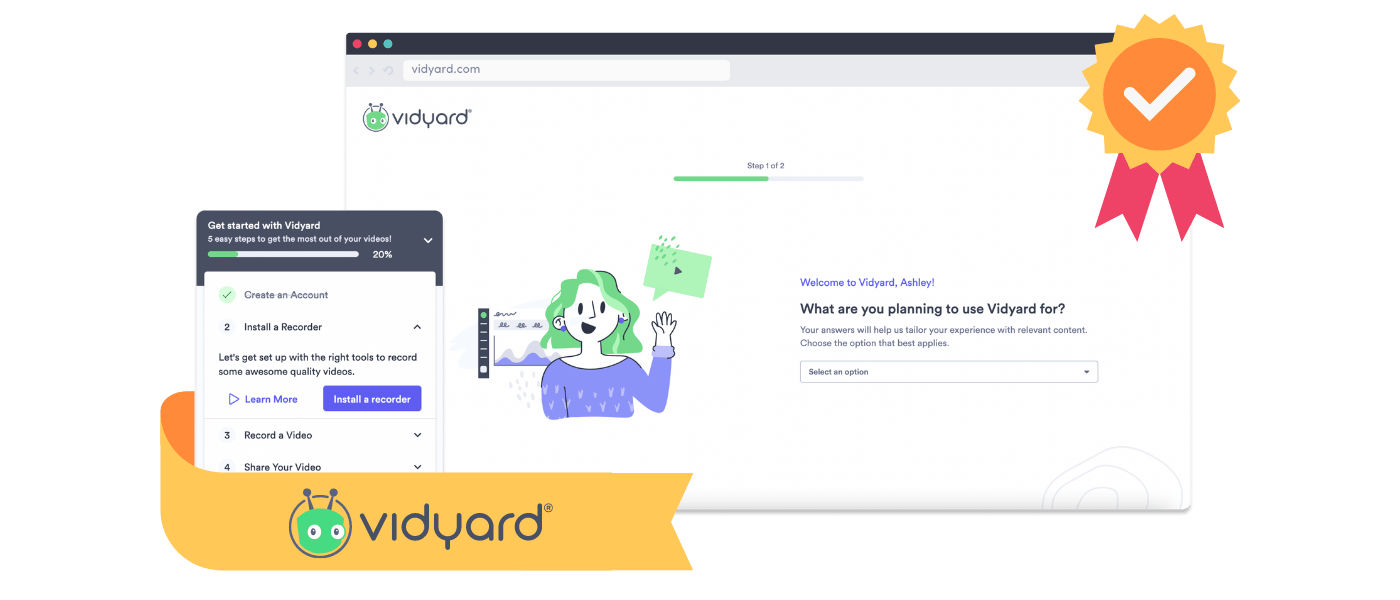 Explore Vidyard's product-led onboarding flow and getting started checklist
